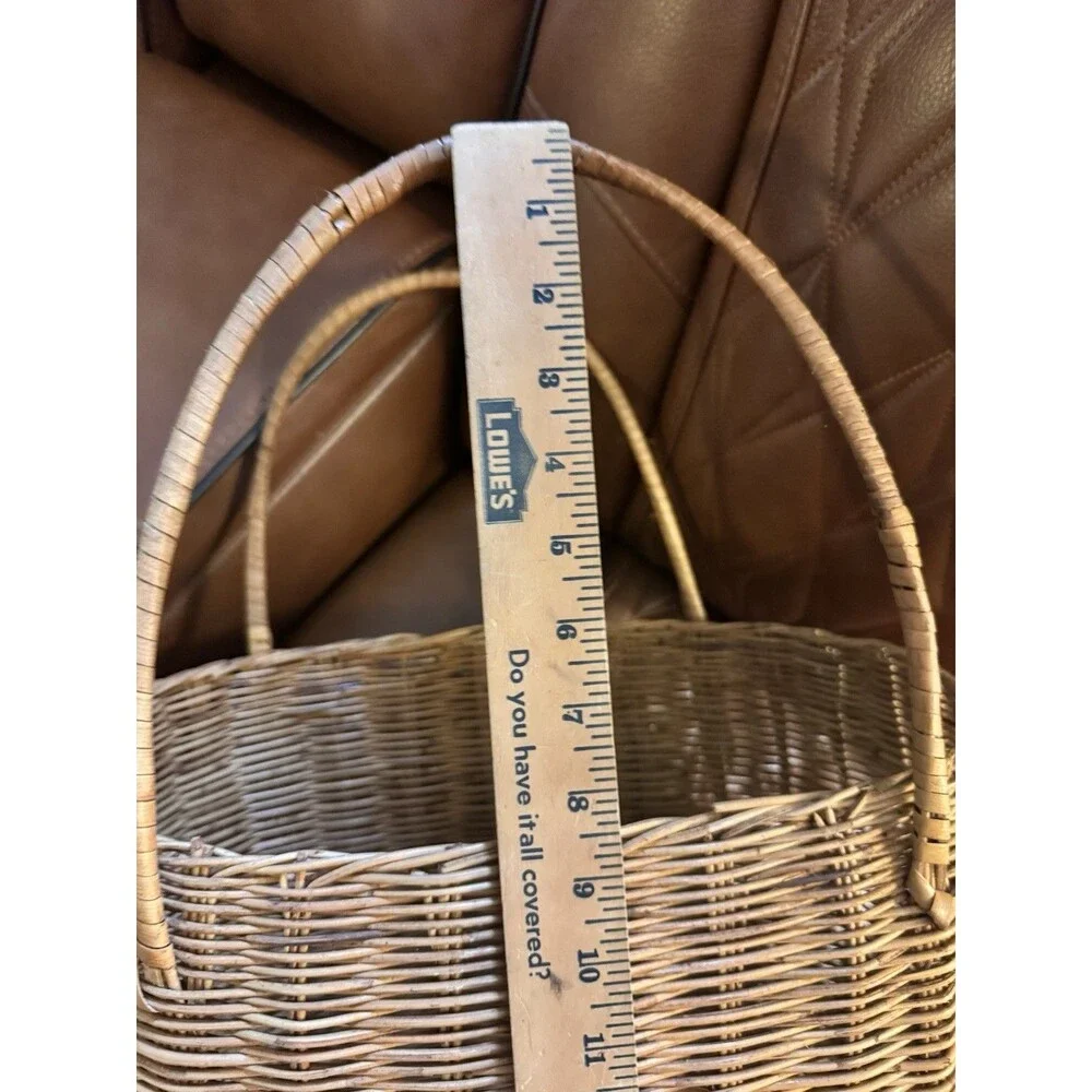Vintage Large Wicker Basket with Handles Rustic Farmhouse Storage Laundry